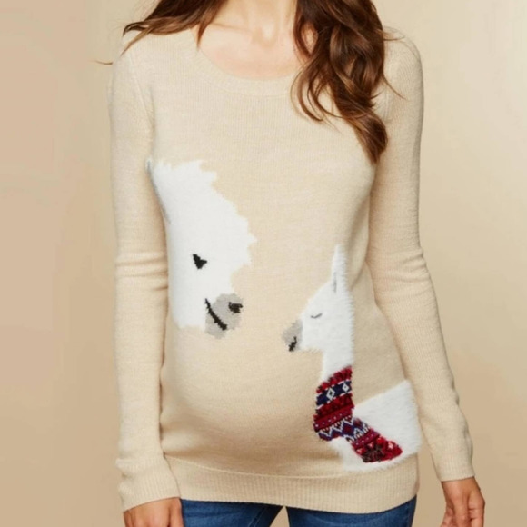 Motherhood Maternity Fuzzy Llama Sweater Women's size Small Beige - Picture 1 of 15